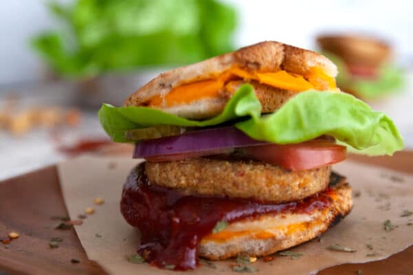 Plant Based Burger on Gluten Free Grilled Cheese Buns
